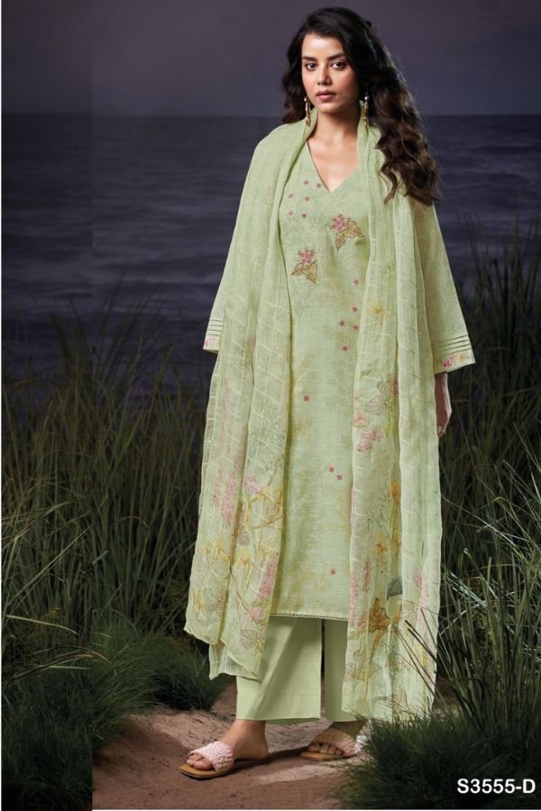 Ganga Fashion Evanna S3555 Cotton Linen Ladies Suit S3555-D