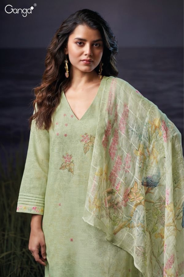 Ganga Fashion Evanna S3555 Cotton Linen Ladies Suit S3555-D