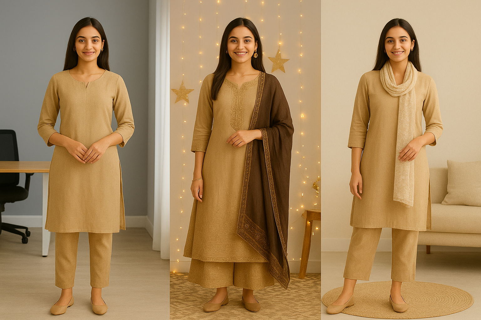 How to Style One Unstitched Suit in Multiple Ways - One Suit, Three Looks for Work, Festive, and Casual