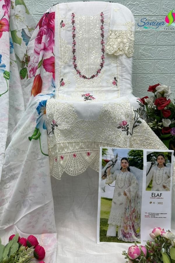 Saniya Trendz Elaf Luxury Lawn 25-3 Ladies Suit 3002
