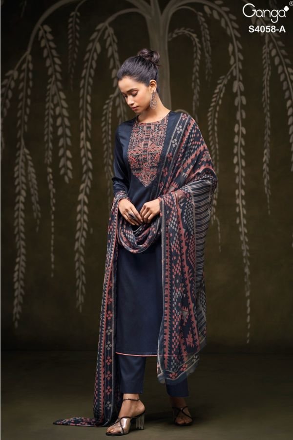 Ganga Fashion Annerie S4058 Cotton Satin Ladies Suits S4058-A