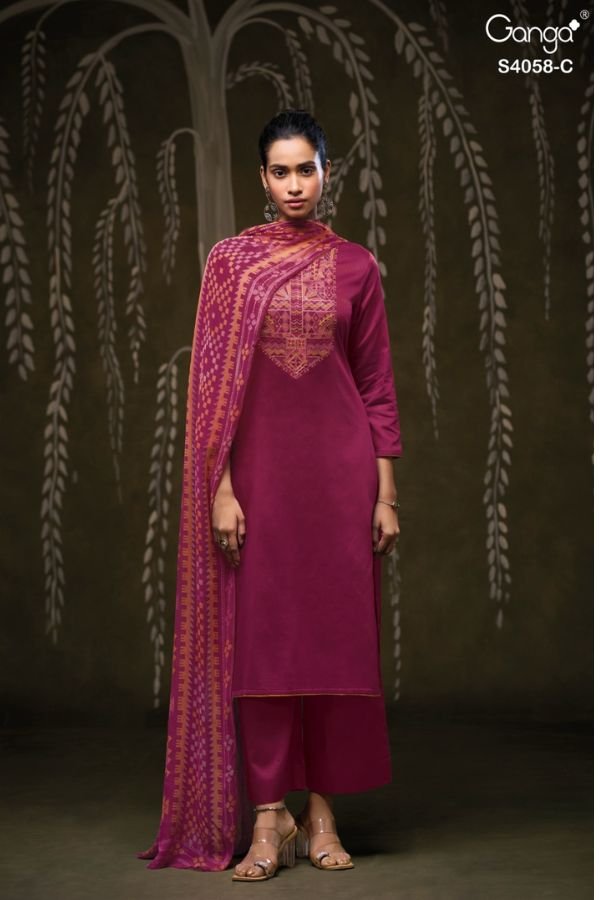 Ganga Fashion Annerie S4058 Cotton Satin Ladies Suits S4058-C