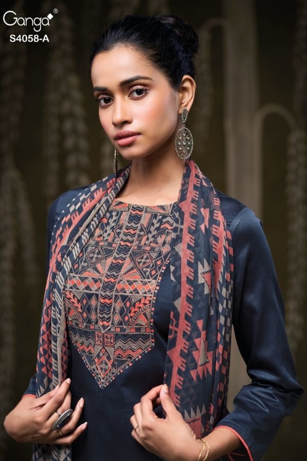 Ganga Fashion Annerie S4058 Cotton Satin Ladies Suits S4058-A