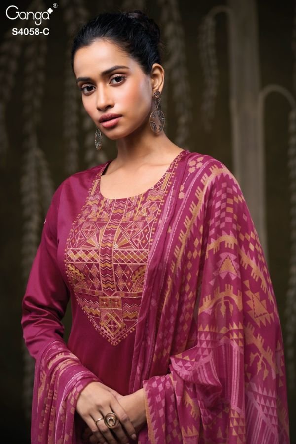 Ganga Fashion Annerie S4058 Cotton Satin Ladies Suits S4058-C
