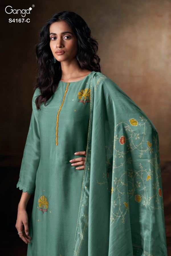 Ganga Fashion Eshra S4167 Silk Satin Ladies Suit S4167-C