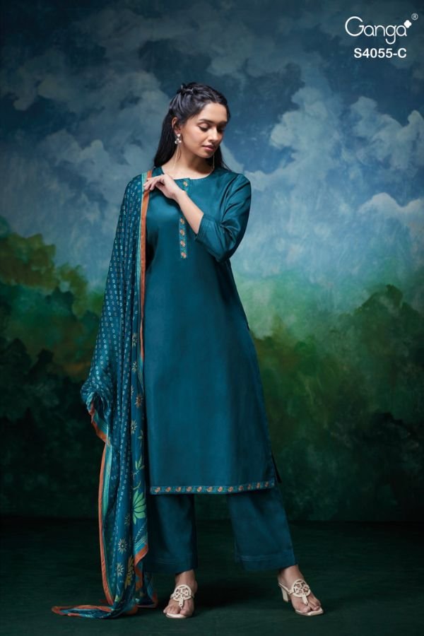 Ganga Fashion Florael S4055 Cotton Silk Ladies Suits S4055-C