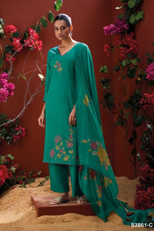 Ganga Fashion Iraya S3861 Cotton Satin Ladies Suit S3861-C