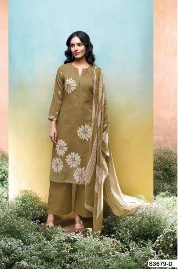Ganga Fashion Kalani S3679 Cotton Linen Ladies Suit S3679-D