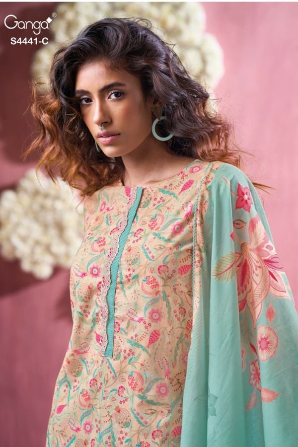 Ganga Fashion Mezna S4441 Cotton Satin Ladies Suit S4441-C