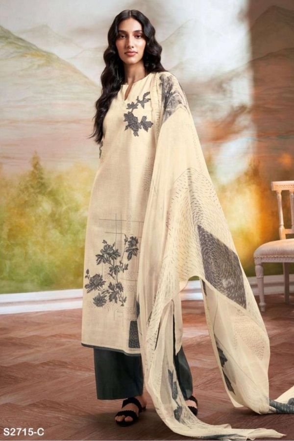 Ganga Fashion Nayanika S2715 Cotton Linen Suit S2715-C