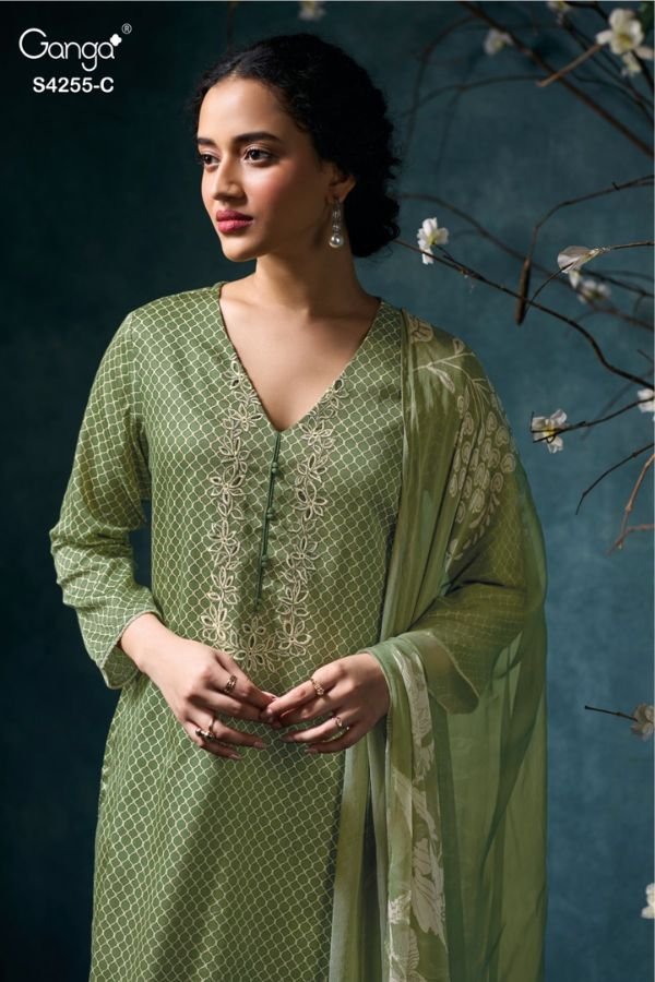 Ganga Fashion Olesia S4255 Cotton Satin Ladies Suits S4255-C