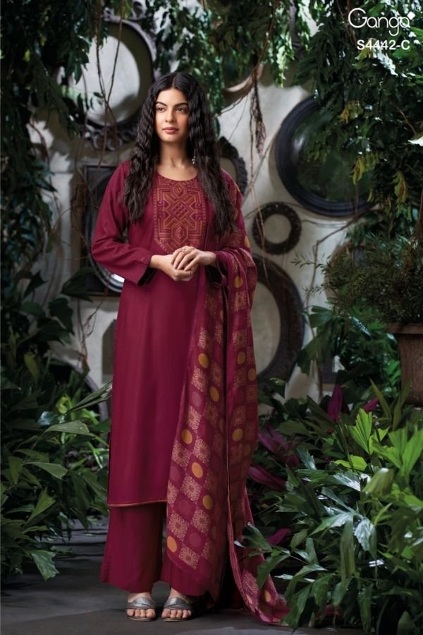 Ganga Fashion Revia S4442 Cotton Satin Ladies Suits S4442-C