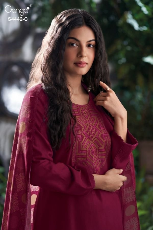 Ganga Fashion Revia S4442 Cotton Satin Ladies Suits S4442-C