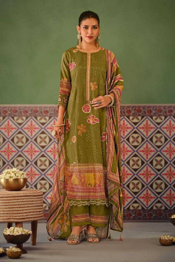 Jay Vijay Prints Pratha Muslin Silk Ladies Suits 10402