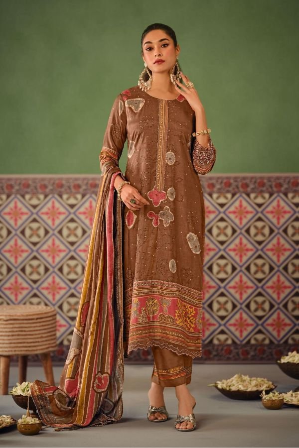 Jay Vijay Prints Pratha Muslin Silk Ladies Suits 10404