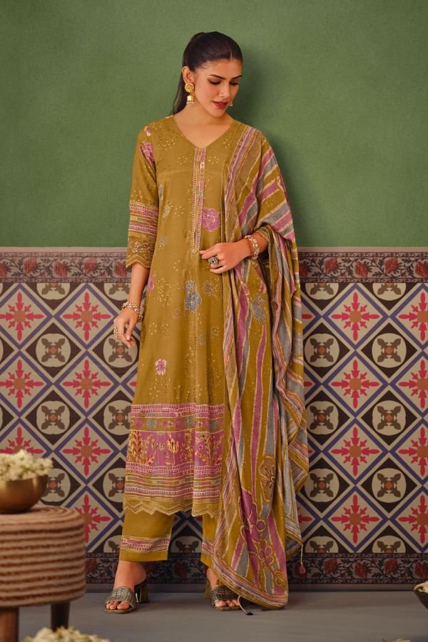 Jay Vijay Prints Pratha Muslin Silk Ladies Suits 10406