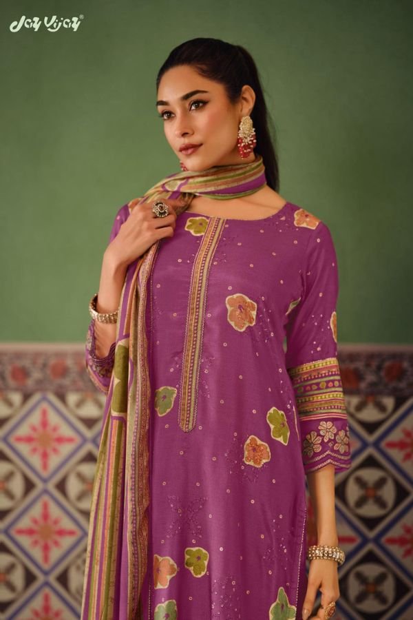 Jay Vijay Prints Pratha Muslin Silk Ladies Suits 10401