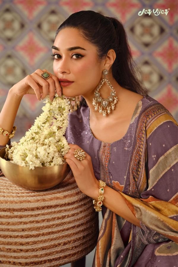 Jay Vijay Prints Pratha Muslin Silk Ladies Suits 10403
