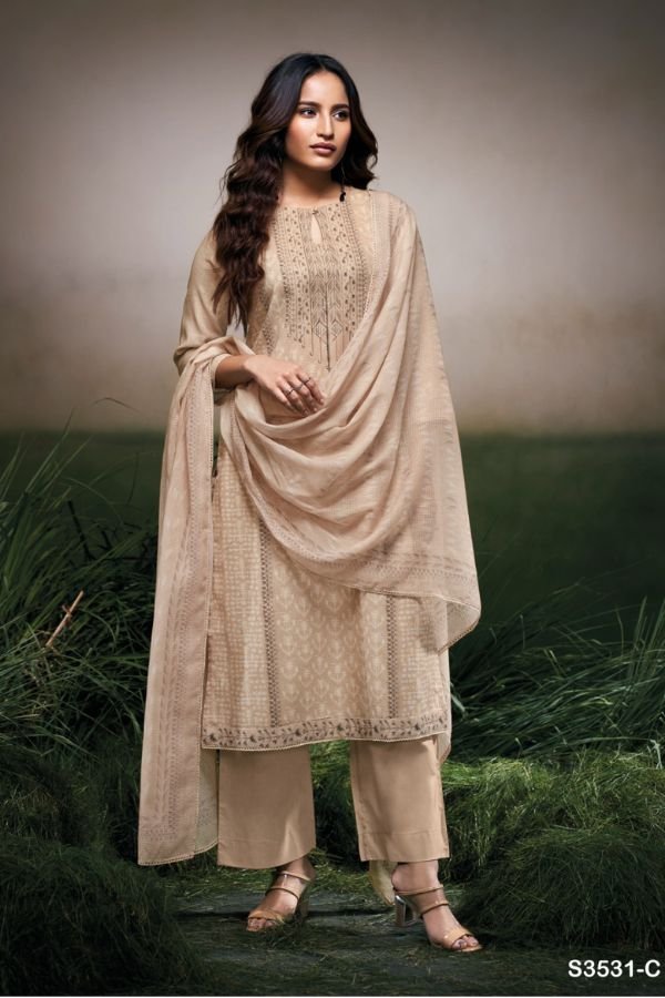 Ganga Fashion Hermona S3531 Cotton Linen Ladies Suits S3531-C