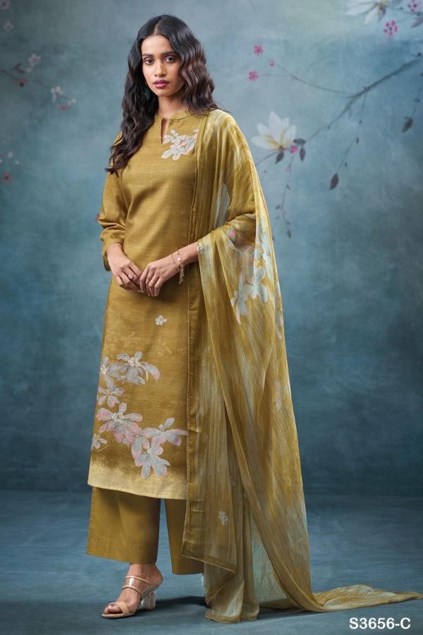 Ganga Fashion Pankhuri S3656 Cotton Linen Ladies Suits S3656-C