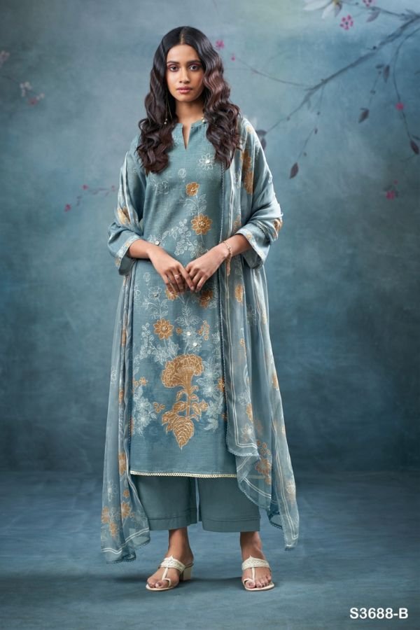 Ganga Fashion Tisya S3688 Cotton Linen Ladies Suits S3688-B