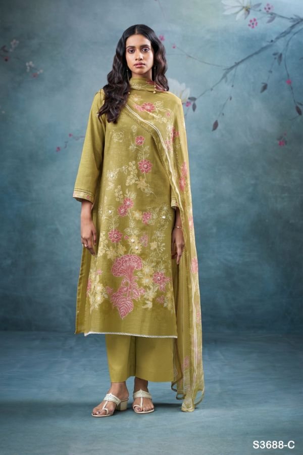 Ganga Fashion Tisya S3688 Cotton Linen Ladies Suits S3688-C
