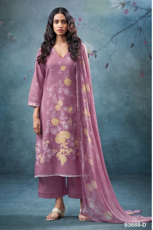 Ganga Fashion Tisya S3688 Cotton Linen Ladies Suits S3688-D