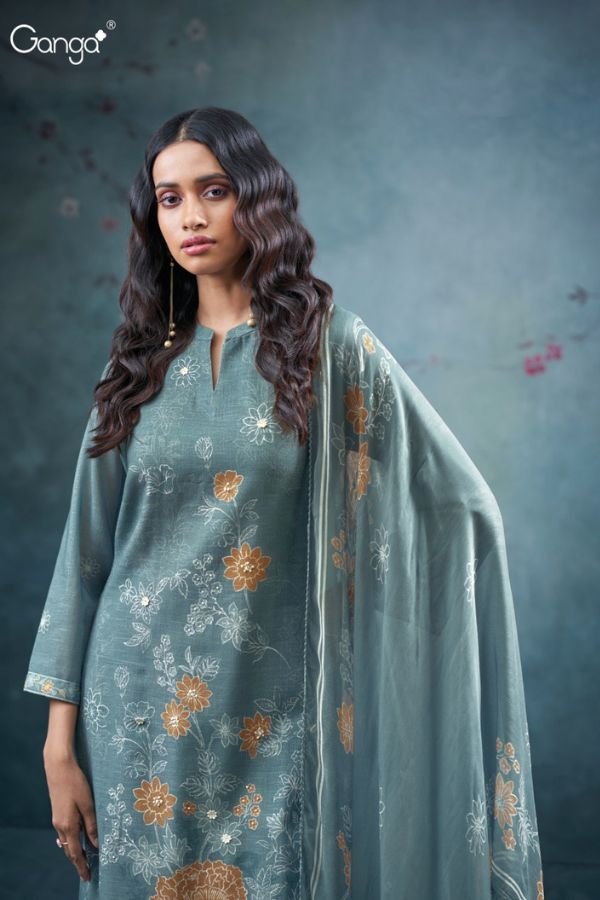 Ganga Fashion Tisya S3688 Cotton Linen Ladies Suits S3688-B