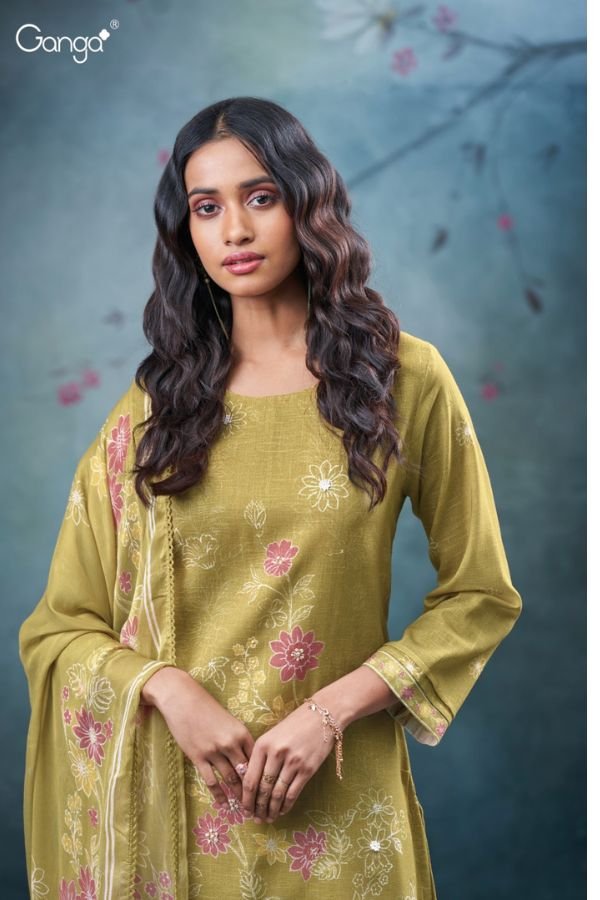 Ganga Fashion Tisya S3688 Cotton Linen Ladies Suits S3688-C