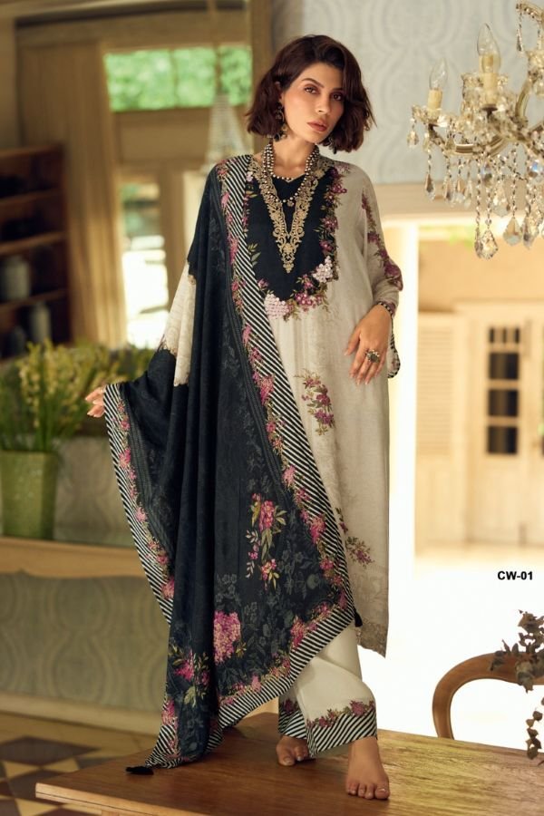 Varsha Fashion Cloud White Muslin Ladies Salwar Suit CW-01