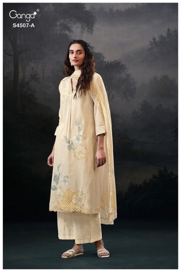 Ganga Fashion Alvira S4507 Cotton Linen Ladies Suit S4507-A