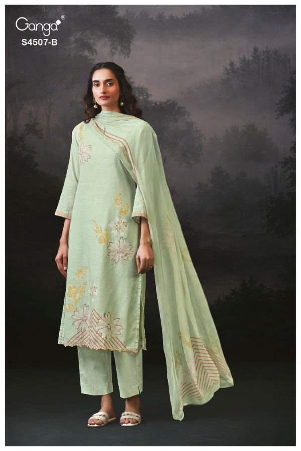 Ganga Fashion Alvira S4507 Cotton Linen Ladies Suit S4507-B
