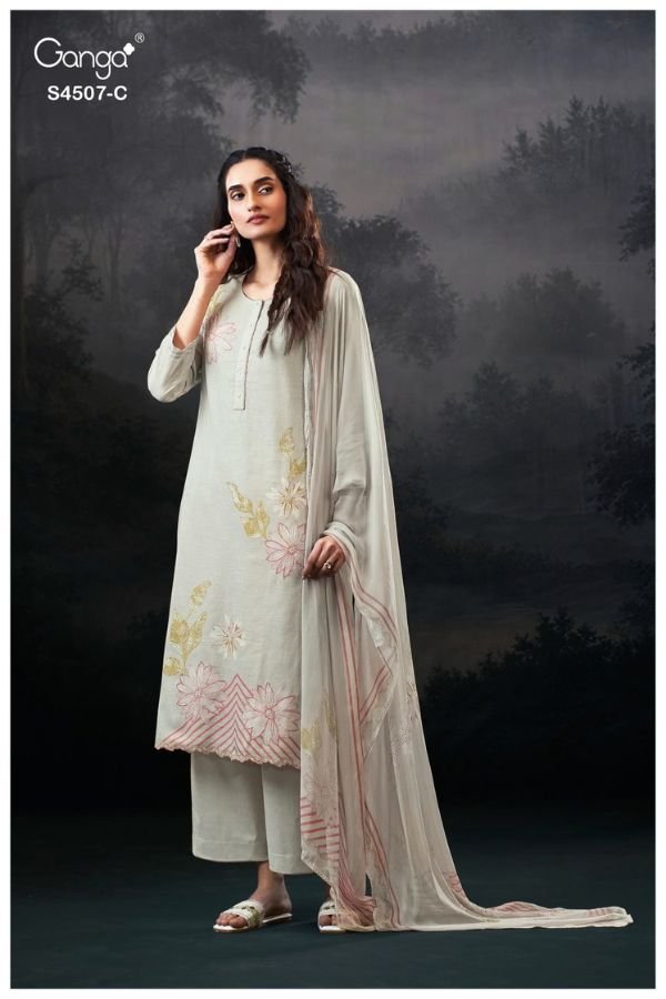 Ganga Fashion Alvira S4507 Cotton Linen Ladies Suit S4507-C