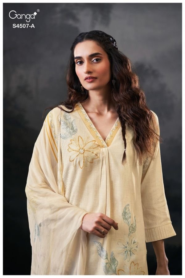 Ganga Fashion Alvira S4507 Cotton Linen Ladies Suit S4507-A