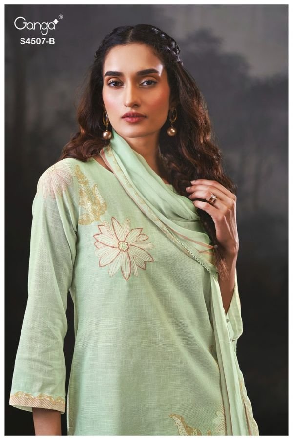 Ganga Fashion Alvira S4507 Cotton Linen Ladies Suit S4507-B