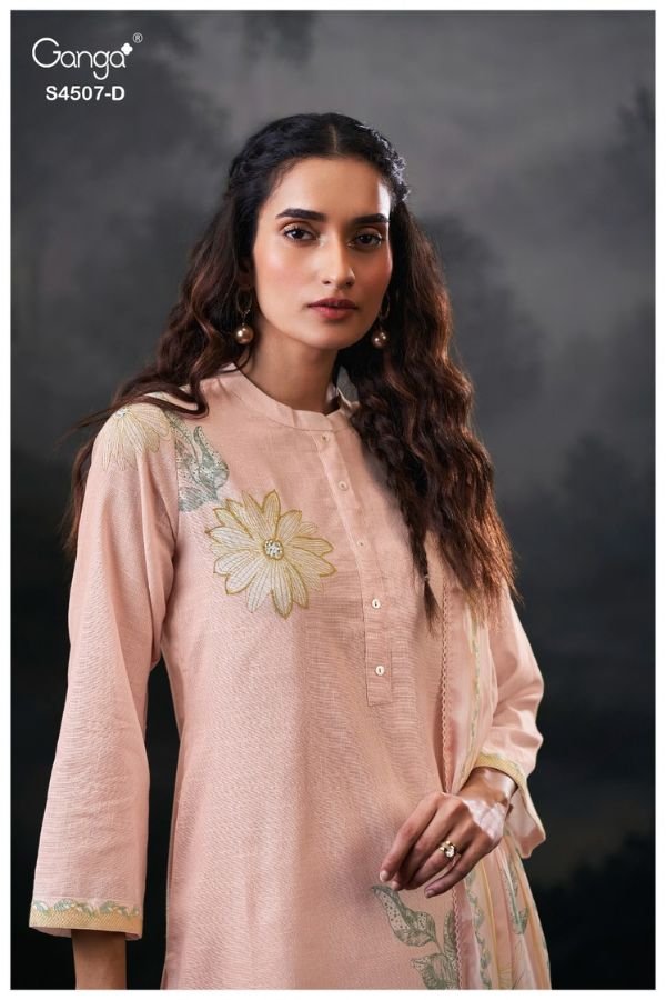 Ganga Fashion Alvira S4507 Cotton Linen Ladies Suit S4507-D