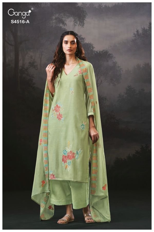 Ganga Fashion Brisha S4516 Premium Pure Banarsi Mul Suit S4516-A