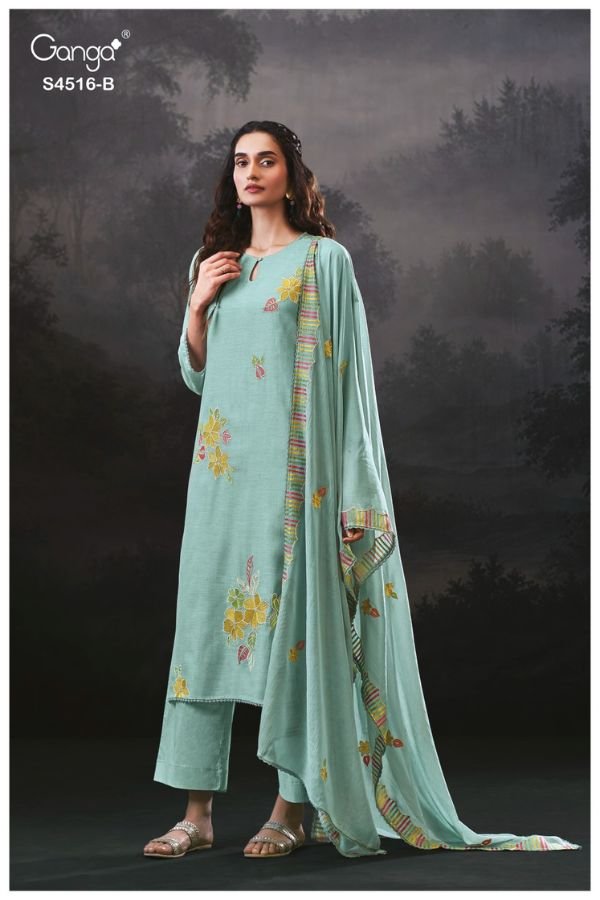 Ganga Fashion Brisha S4516 Premium Pure Banarsi Mul Suit S4516-B