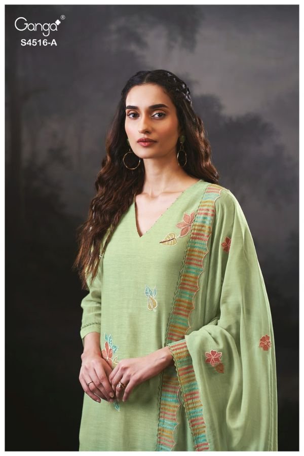 Ganga Fashion Brisha S4516 Premium Pure Banarsi Mul Suit S4516-A