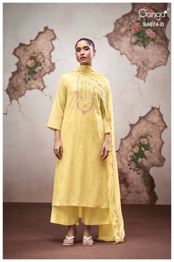 Ganga Fashion Dairel S4674 Premium Pure Mul Suit S4674-D