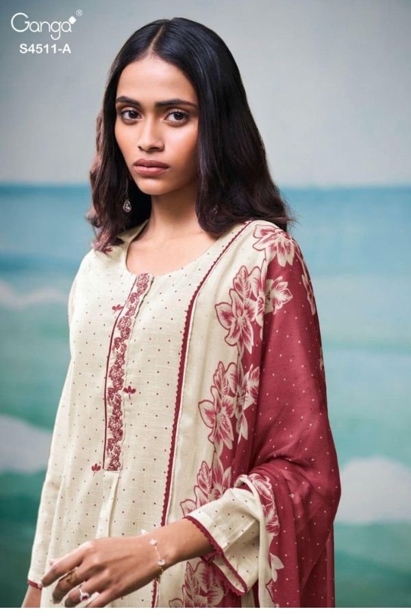 Ganga Fashion Elysha S4511 Cotton Linen Ladies Suit S4511-A