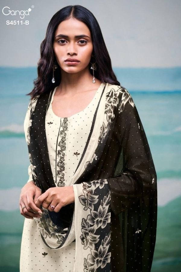 Ganga Fashion Elysha S4511 Cotton Linen Ladies Suit S4511-B