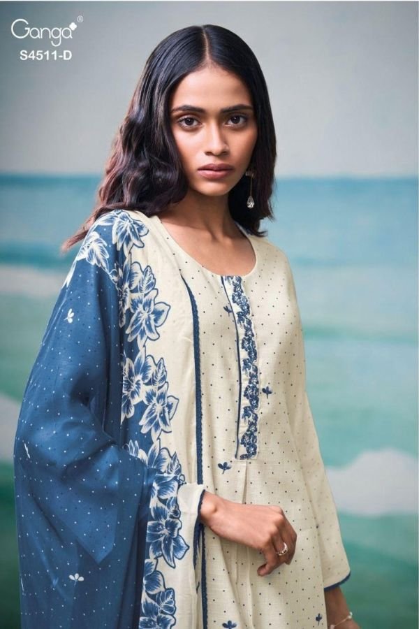 Ganga Fashion Elysha S4511 Cotton Linen Ladies Suit S4511-D