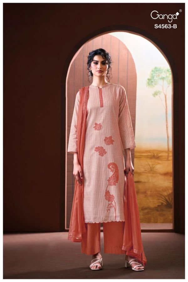 Ganga Fashion Firaeka S4563 Cotton Linen Ladies Suit S4563-B