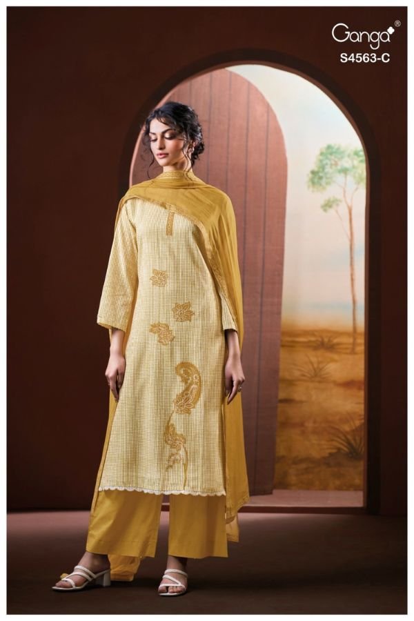 Ganga Fashion Firaeka S4563 Cotton Linen Ladies Suit S4563-C