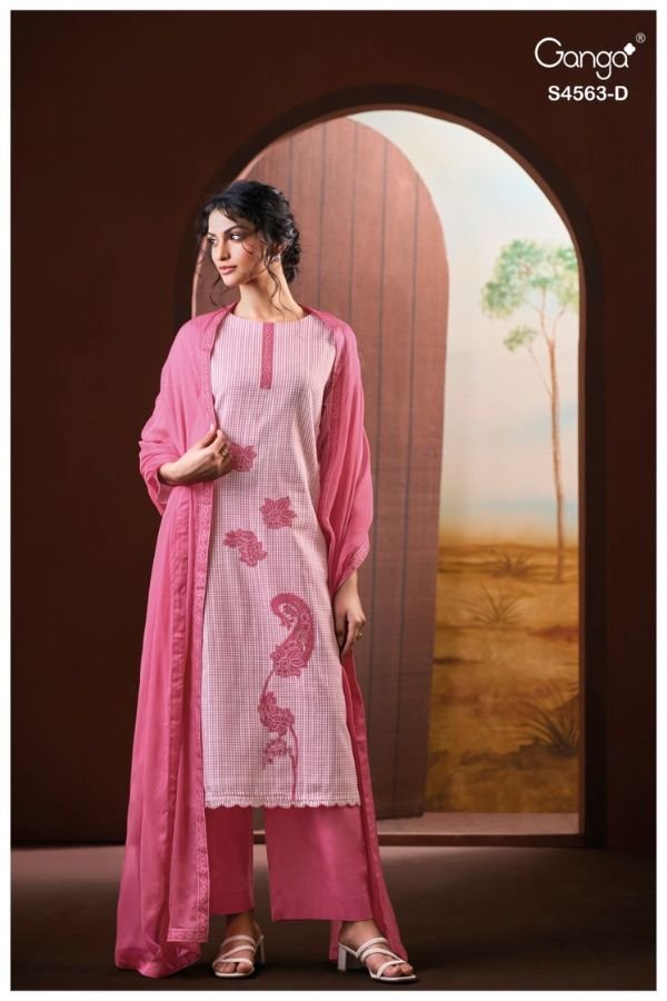 Ganga Fashion Firaeka S4563 Cotton Linen Ladies Suit S4563-D