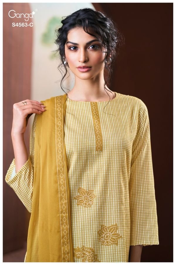 Ganga Fashion Firaeka S4563 Cotton Linen Ladies Suit S4563-C