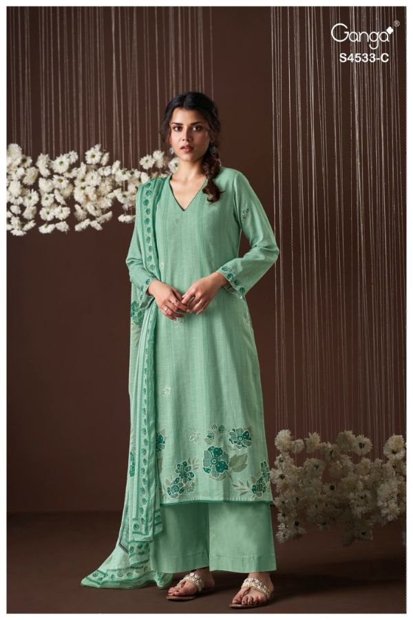Ganga Fashion Hysra S4533 Cotton Linen Ladies Suit S4533-C