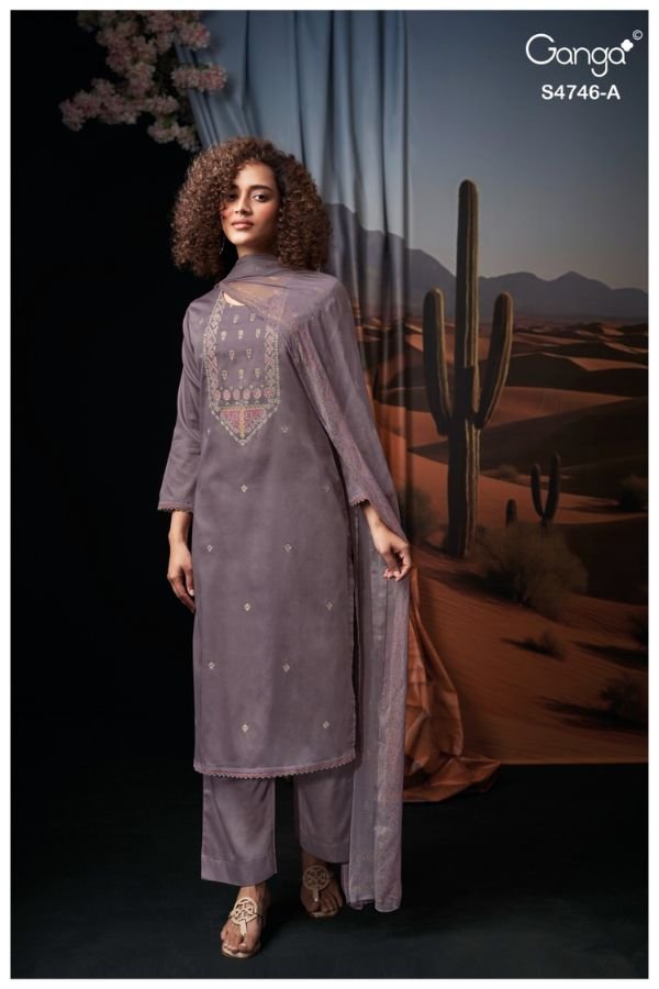 Ganga Fashion Nehira S4746 Cotton Satin Ladies Suit S4746-A