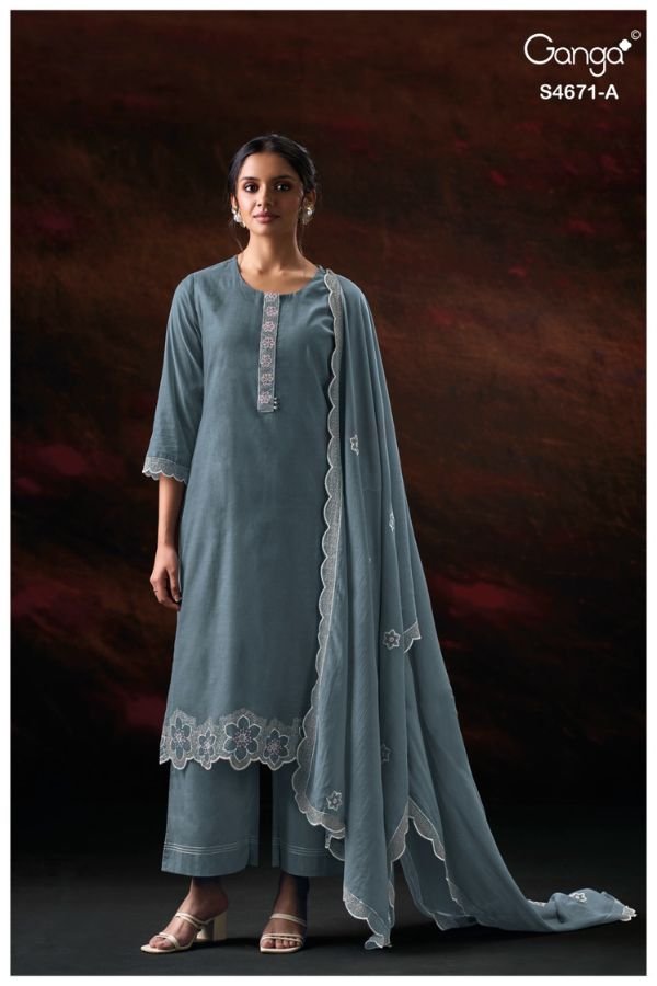 Ganga Fashion Nishira S4671 Premium Pure Mul Suit S4671-A